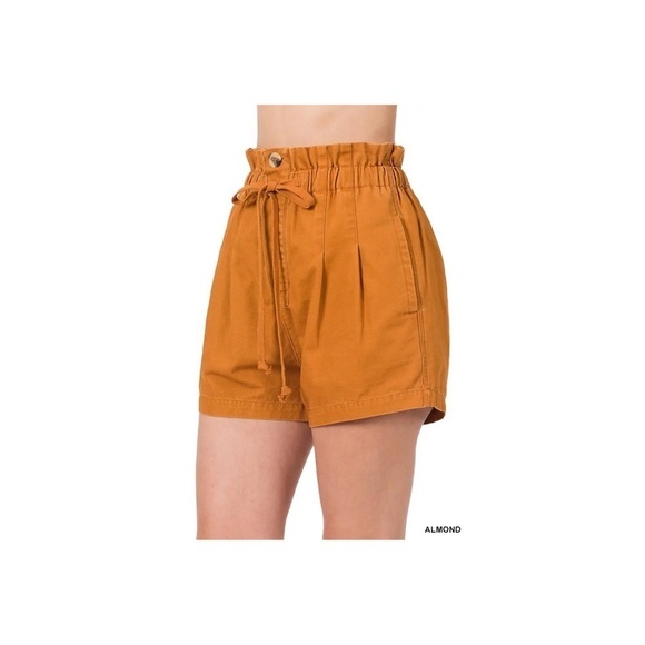 - Paper Bag High Waist Shorts Color Almond Stone Wash NWT - Picture 1 of 6
